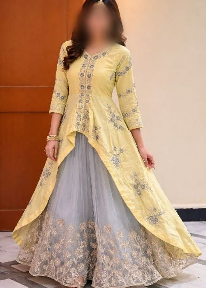 Elegant Yellow &amp; Grey Ethnic Gown