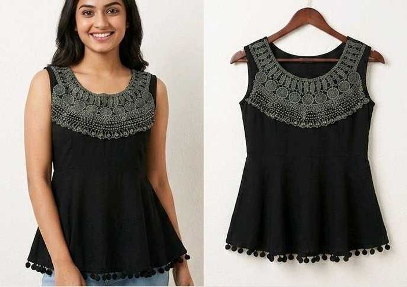Elegant Black Kurta with Lace Neckline