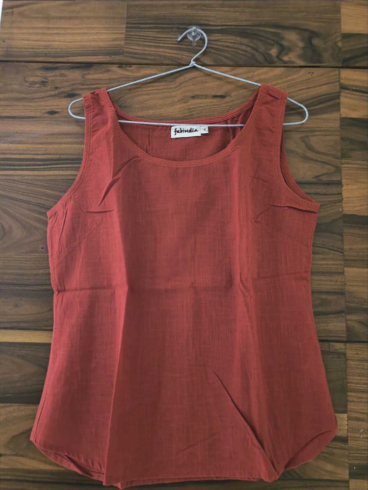 Rust Sleeveless Cotton Top