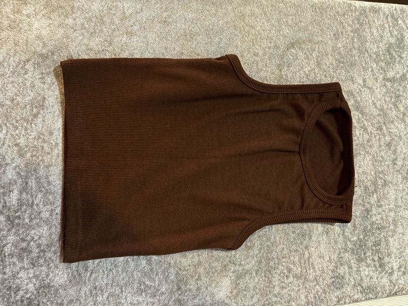 Brown Ribbed Tank Top