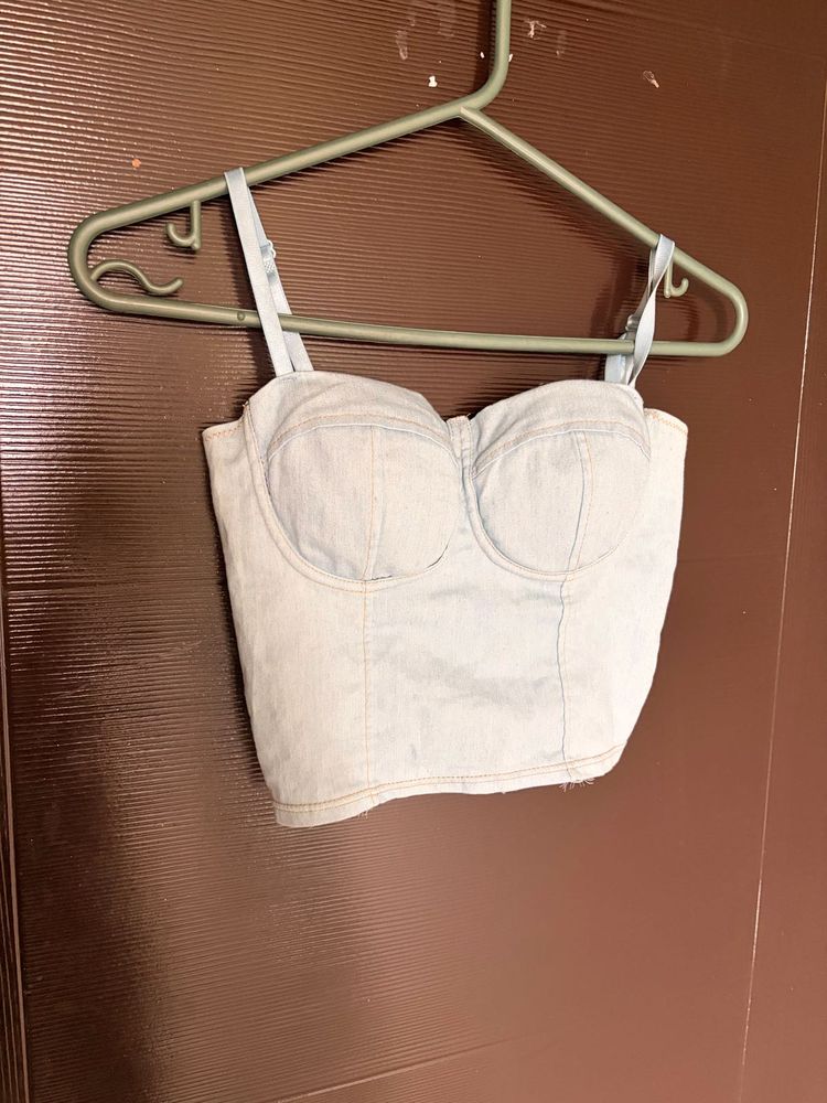 Light Wash Denim Corset Top