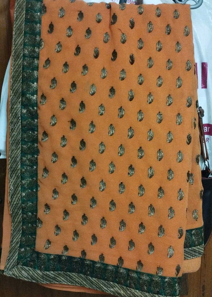 Sandalwood Orange Saree with Embellished Border