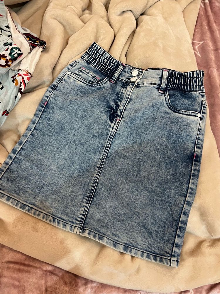 Acid Wash Denim Skirt