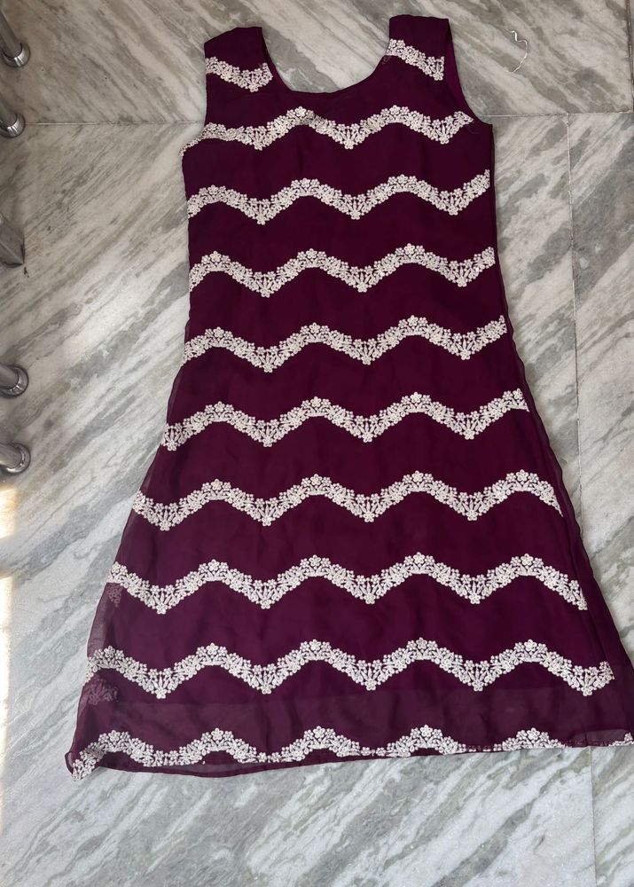 Elegant Plum Kurta with White Embroidery