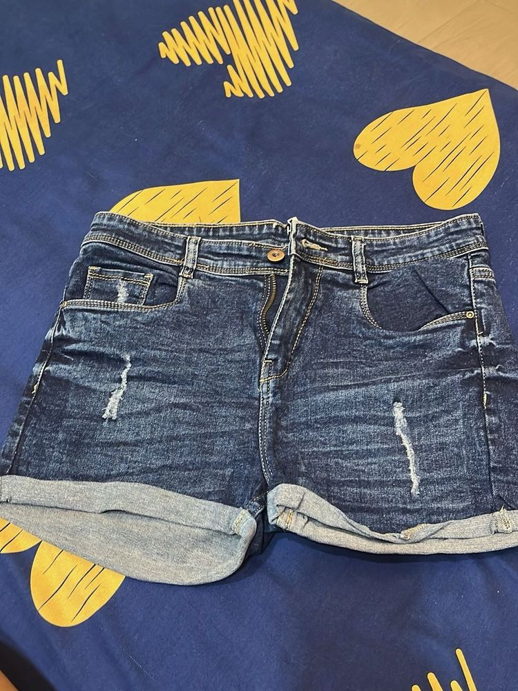 Blue Denim Ripped Shorts
