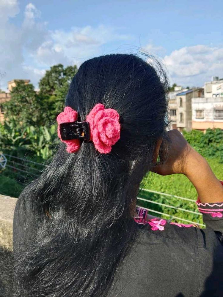 Crocheted Rose Hair Claw Clip