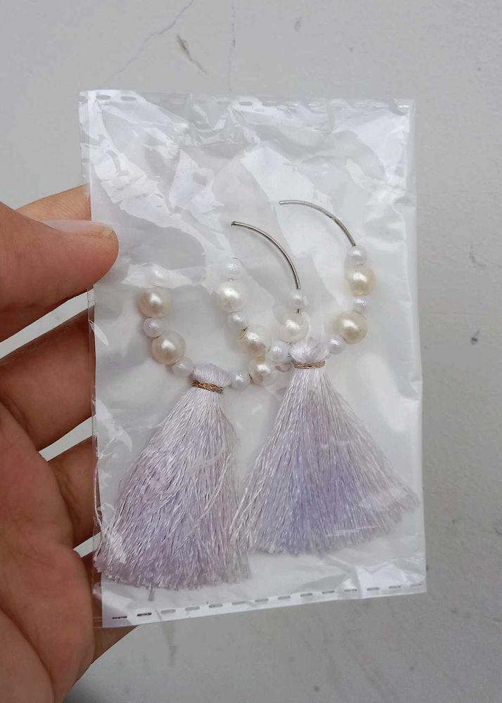 Pearl Tassel Hoop Earrings