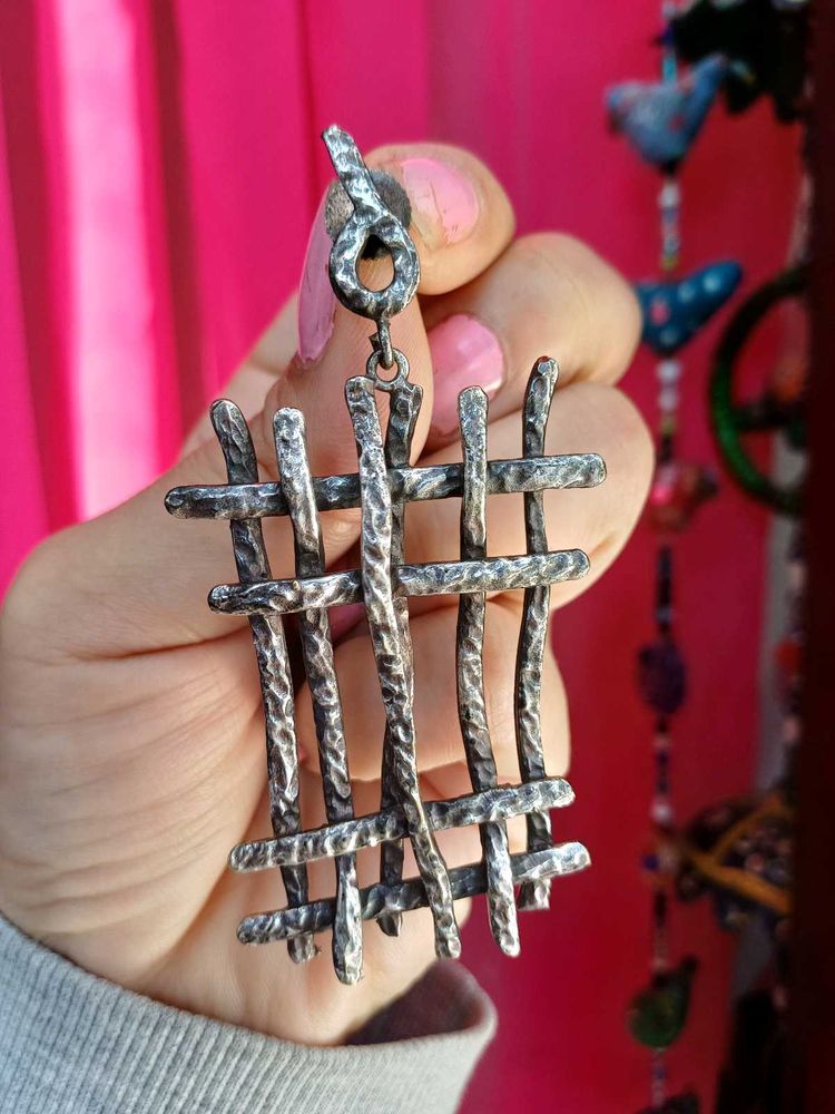 Brass Unique Silver Drop Earrings