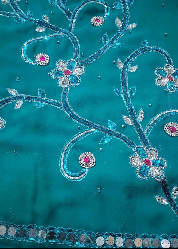 Beautiful Teal Saree with Sequin Embroidery