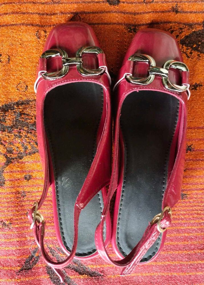 Maroon Slingback Flats with Buckle Detail