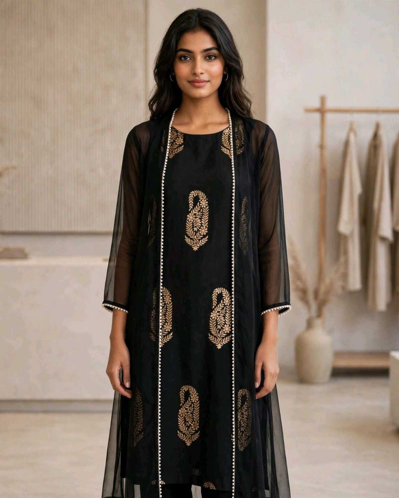 Elegant Black Kurta Set with Gold Print