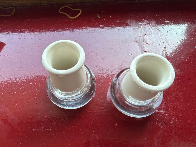 Set of 2 Vintage Ceramic &amp; Glass Vases