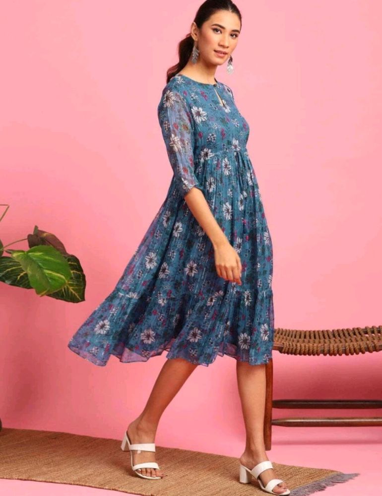 Boho Floral Print Tiered Midi Dress