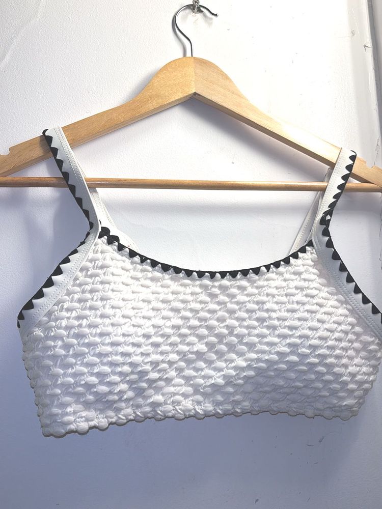 Textured White Bikini Top