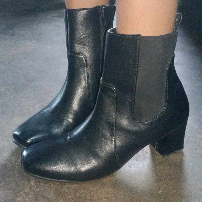 Black Faux Leather Ankle Boots