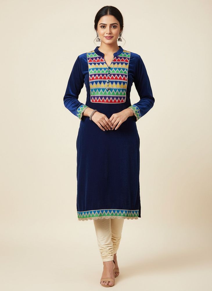 Elegant blue velvet kurta