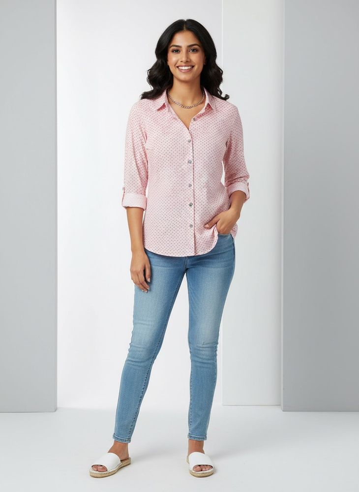 Annabella Pink Patterned Casual Shirt