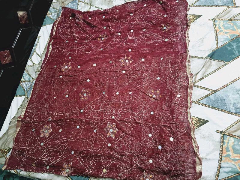 Maroon Embroidered Sari with Mirror Work