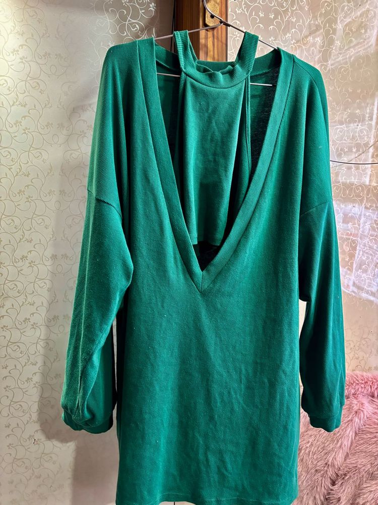 Emerald Green V-Neck Dress