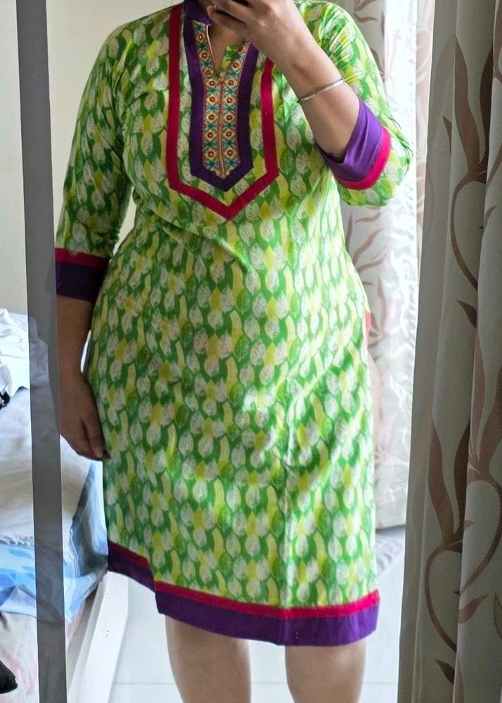 Vibrant Green Printed Kurta