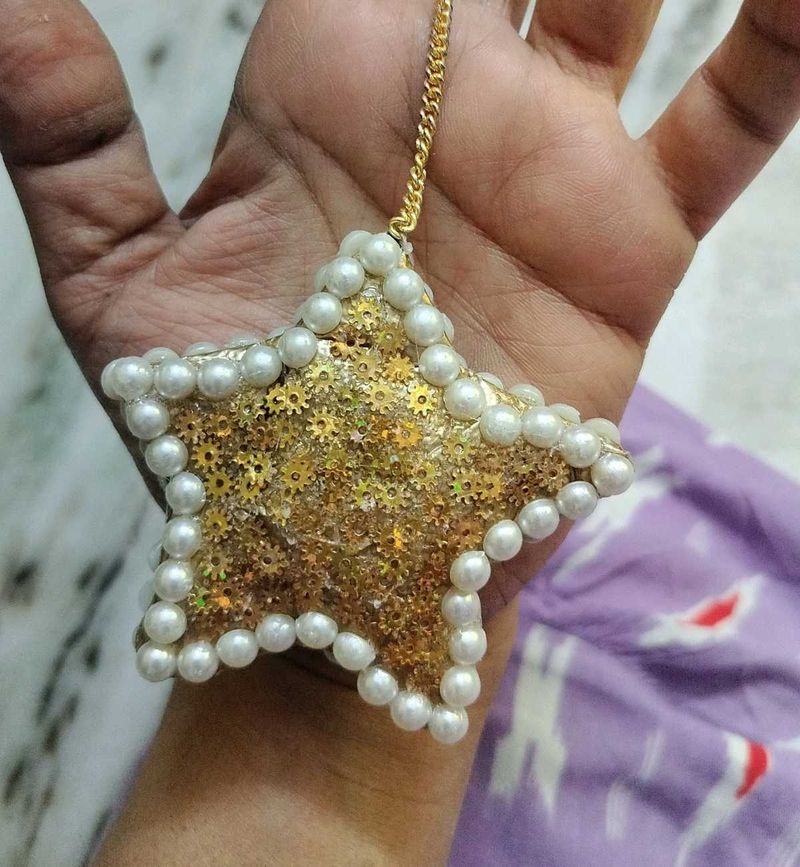 Star Keychain With Pearls &amp; Gold Accents
