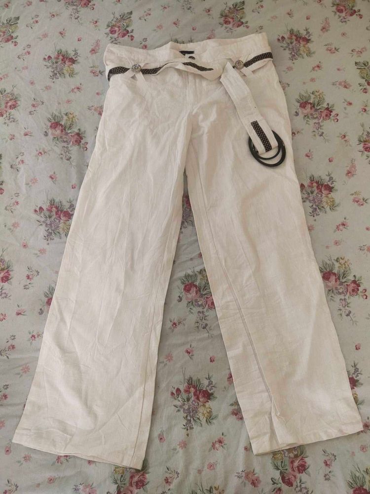 Imported White Pants With Belt