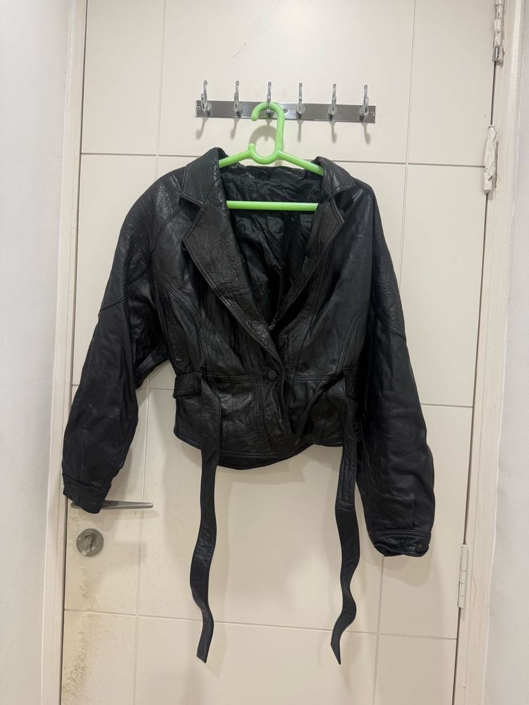 Black Leather Belted Jacket
