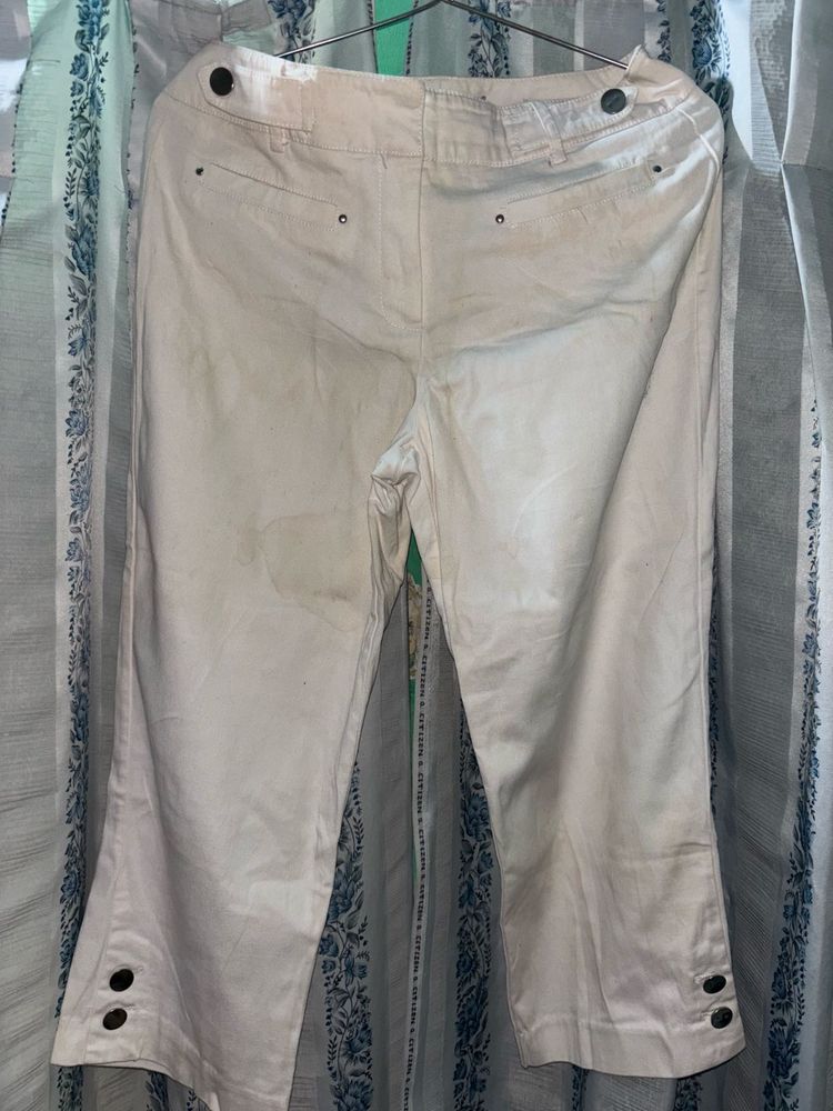 Cream Cropped Flare Pants