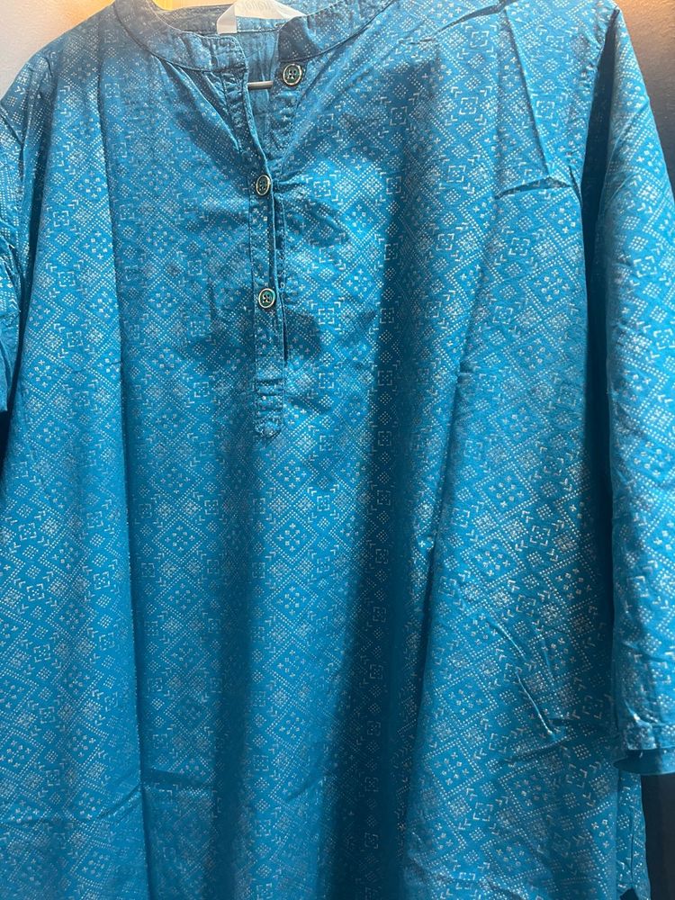 Teal Blue Printed Kurta