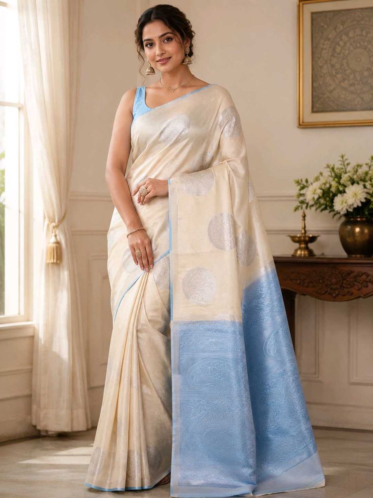 Elegant Cream Saree with Silver Motifs.new one