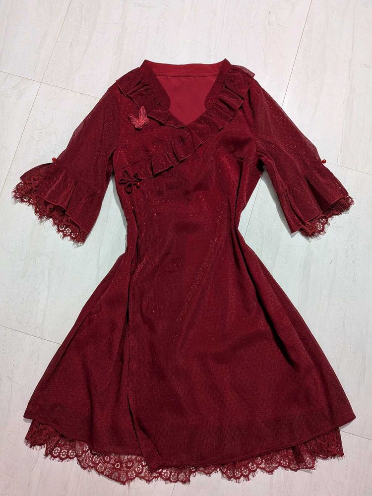 Burgundy Ruffled Dress