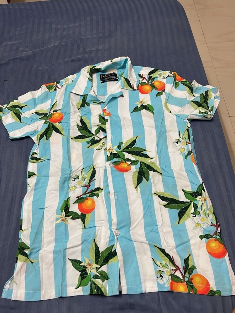 Hawaiian Shirt with Orange Print