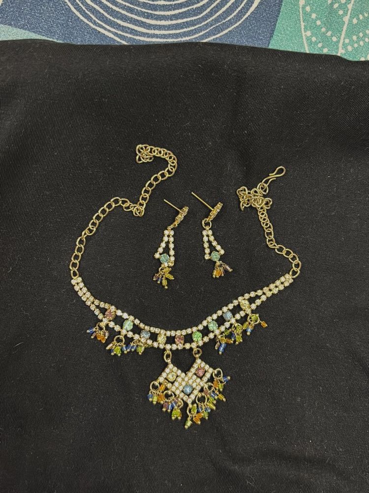 Colorful Rhinestone Necklace &amp; Earring Set