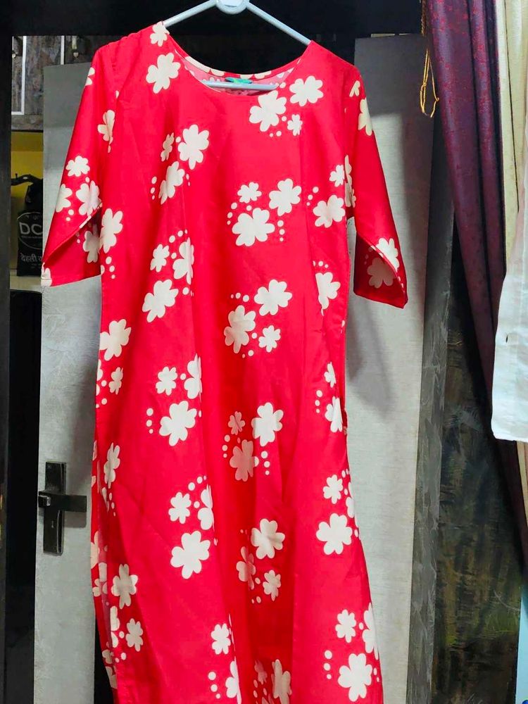 Vibrant Red Floral Kurta