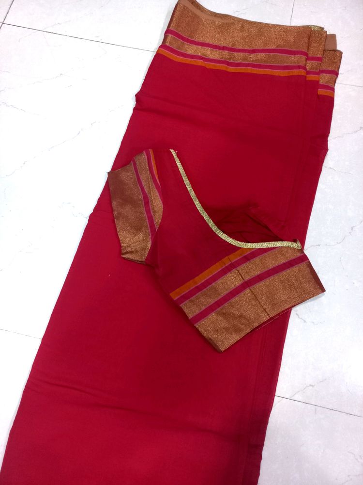pure cotton red saree
