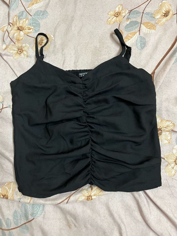 Chic Black Ruched Cami Top