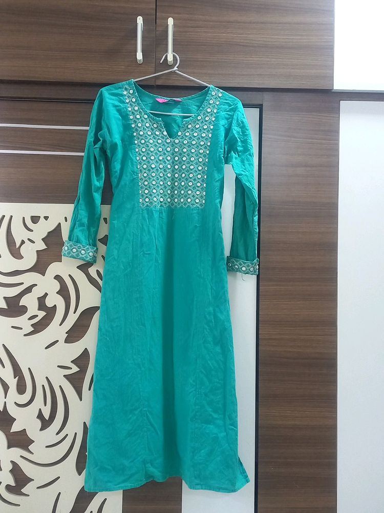 Sale Today Pista Gota Work Long Kurti