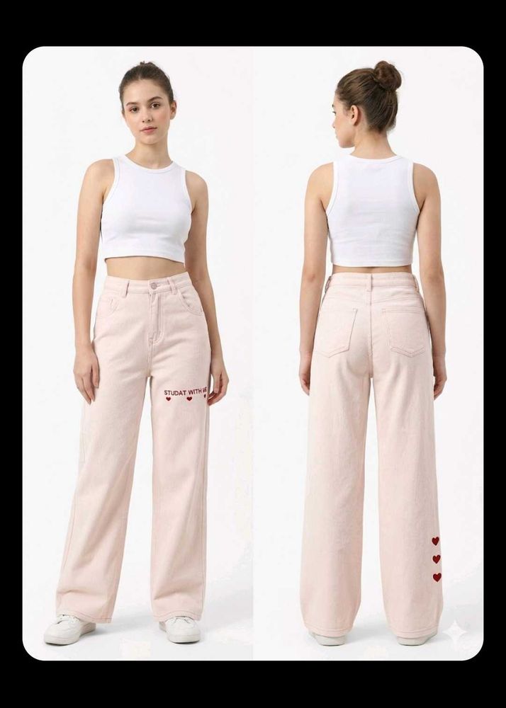Stylish Wide Leg Jeans with Heart Detail