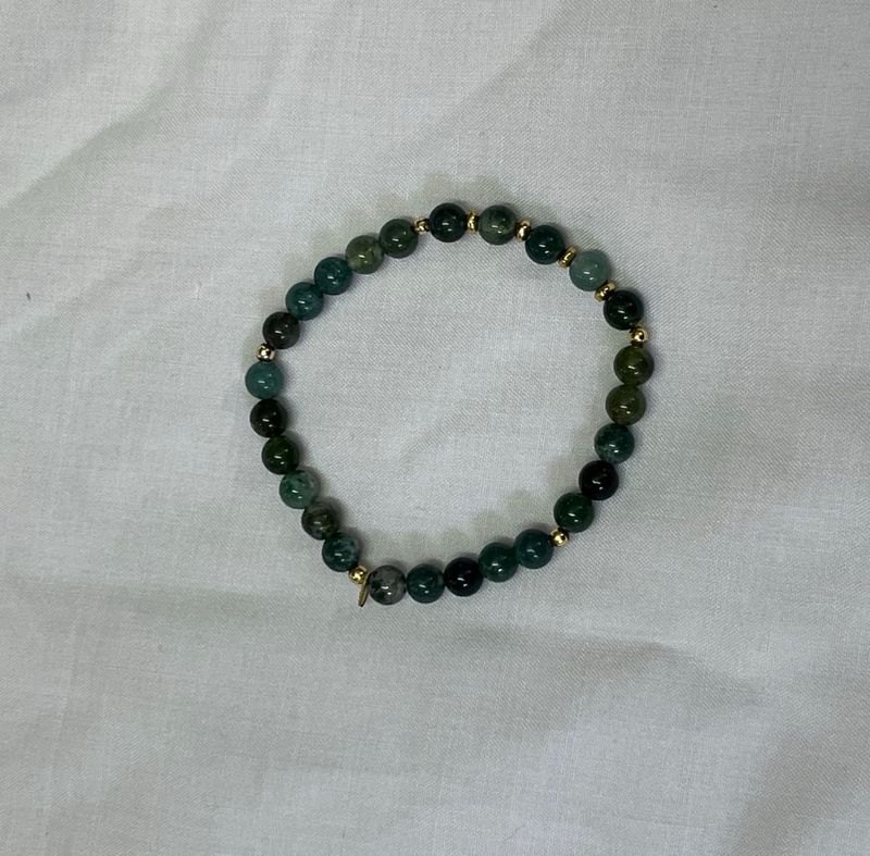 Green Beaded Bracelet with Gold Accents