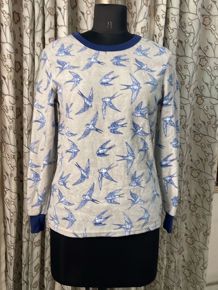 Cute Bird Print Long Sleeve Top