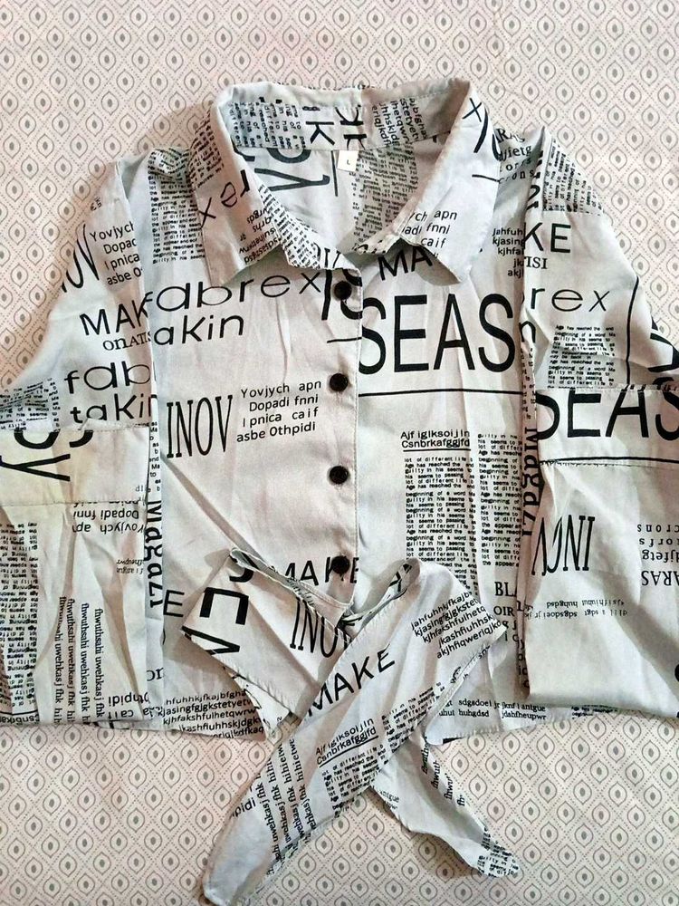 Unique Newspaper Print Button-Up Shirt