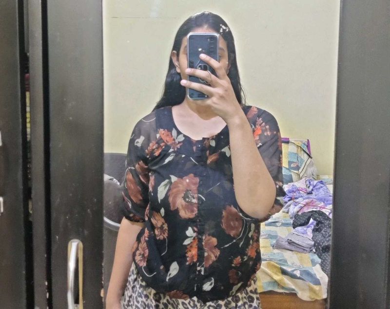 Floral Print Sheer Top
