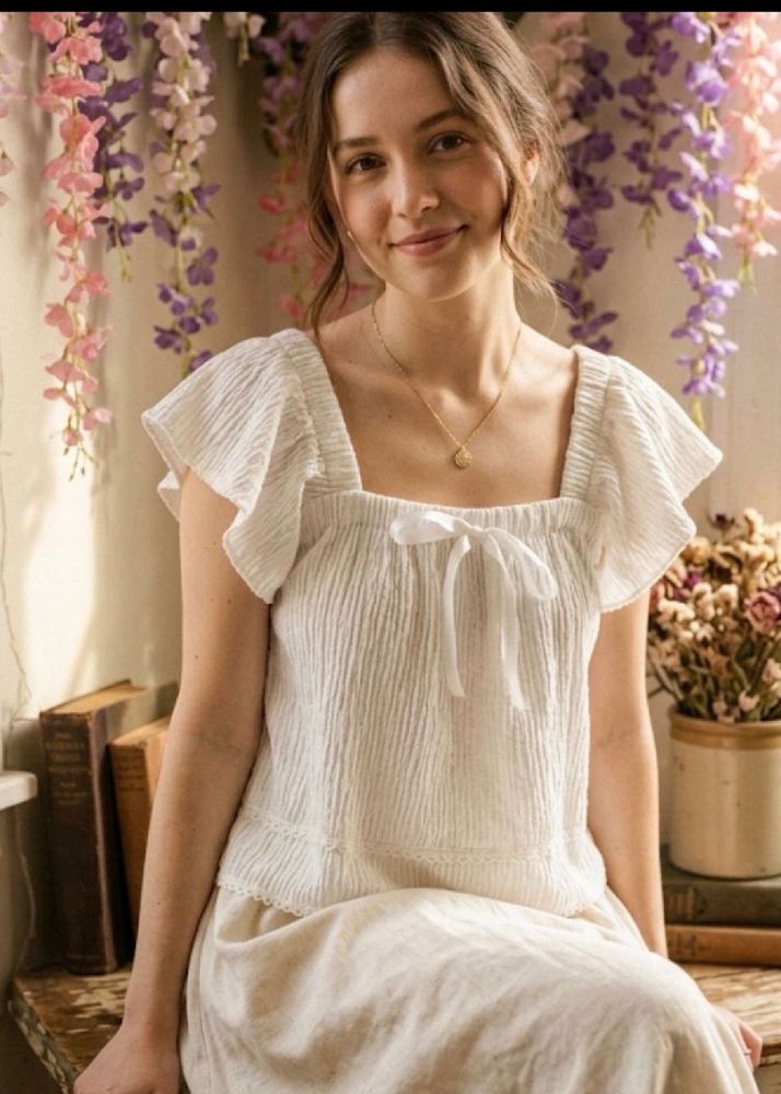 Chic White Textured Square Neck Top