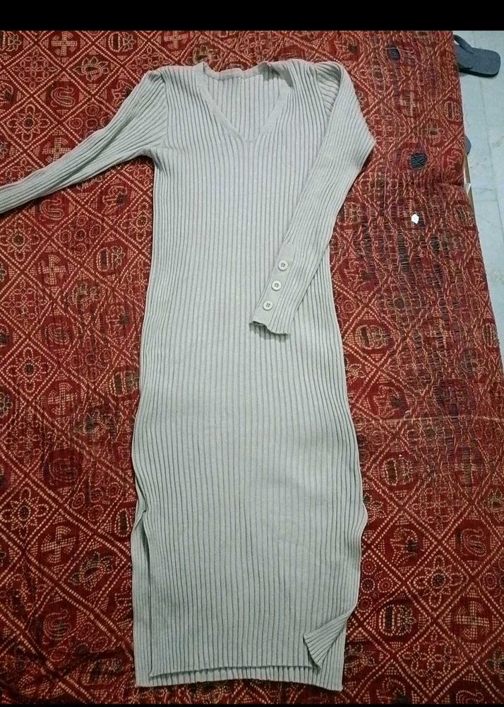 Ribbed Long Sleeve V-Neck bodycon