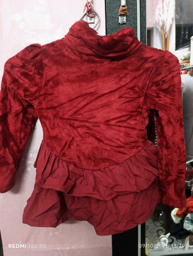 winter Elegant Red Velvet Tunic