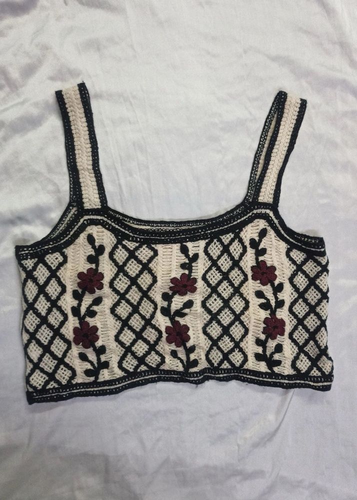 Crocheted Floral Crop Top