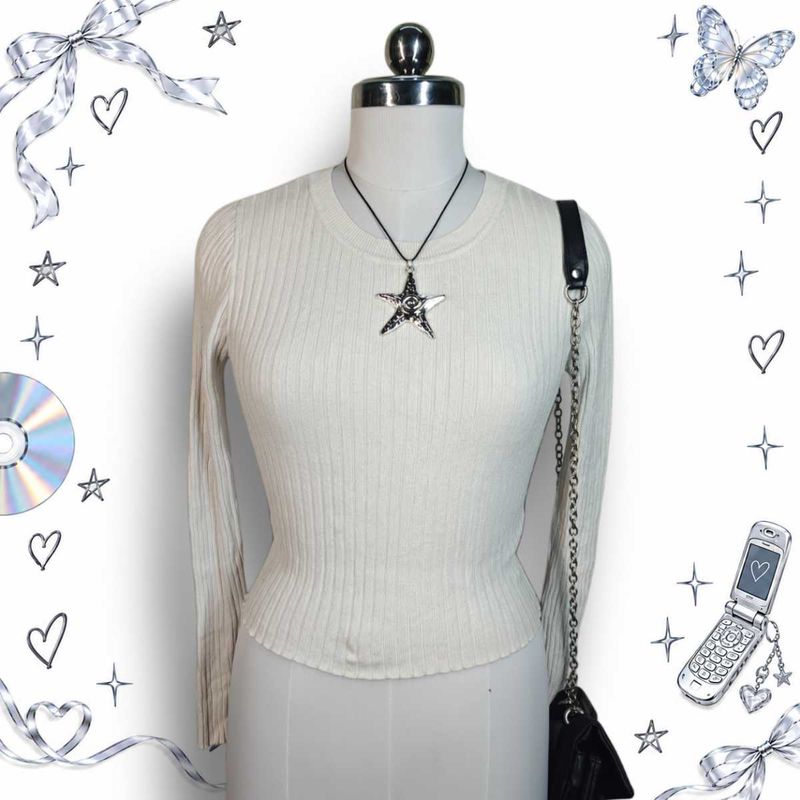 Adrene Cream Ribbed Long Sleeve Top