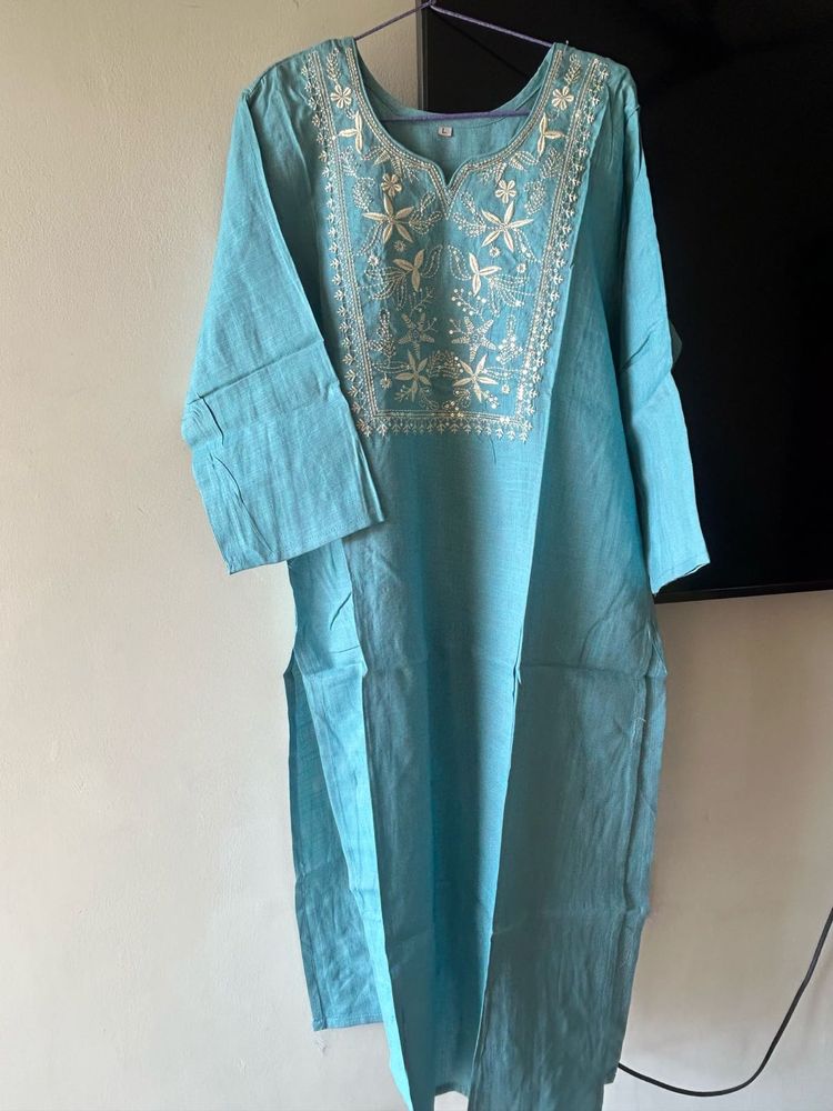 Beautifully Embroidered Blue Kurta