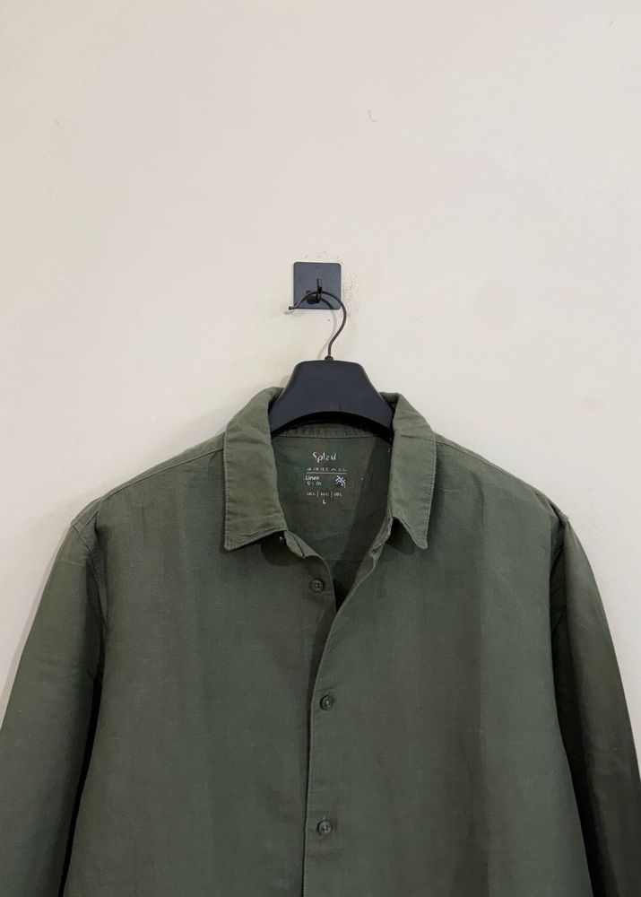 Men's Olive linen Green Casual Shirt