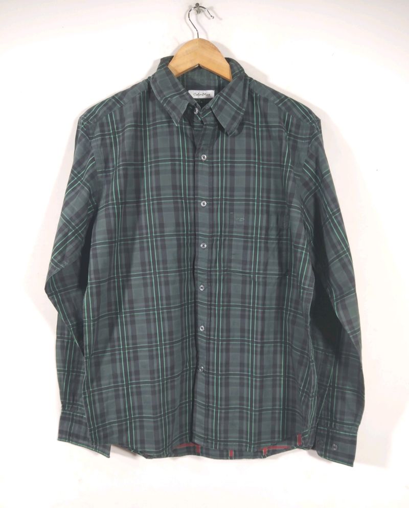 ColorPlus Olive Green Slim Fit Button Down Shirt(Mens